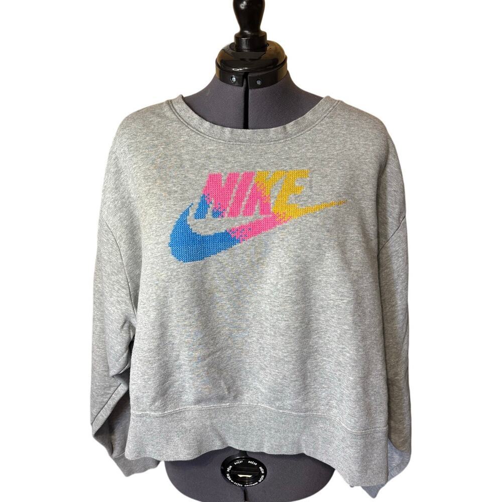 Nike Cropped Sweatshirt 3XL Grey Embroidered Logo Oversized Baggy Multicolor